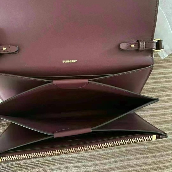 Burberry Hazelmere Printed Logo Leather Mahogany Red Crossbody Bag - Picture 9 of 13